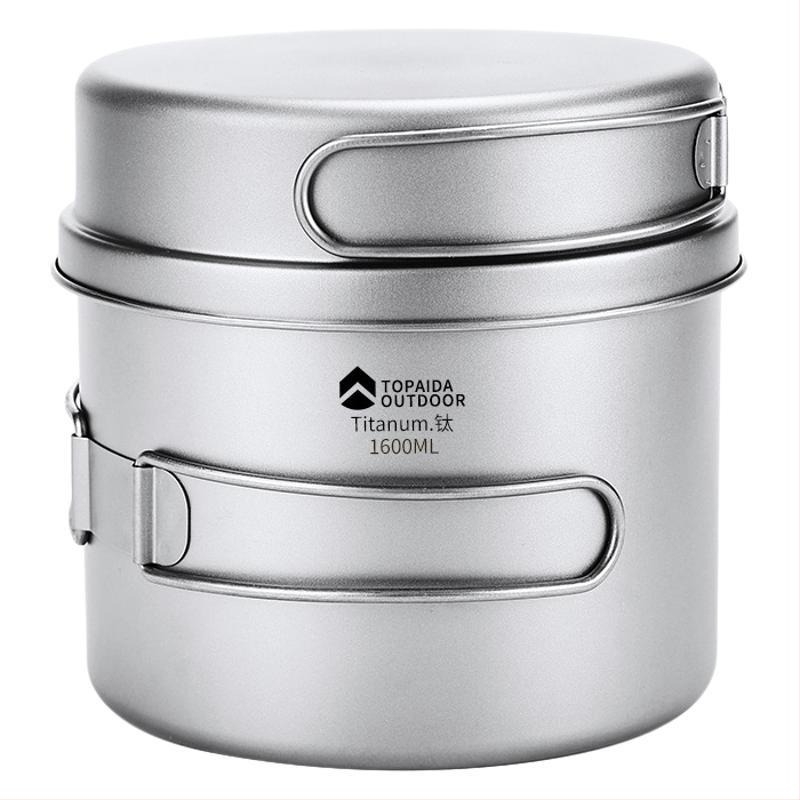 Vanjska titan posuda za kampiranje — ultra lagana, sklopiva, čisti titan; za 1–2 osobe; s logom