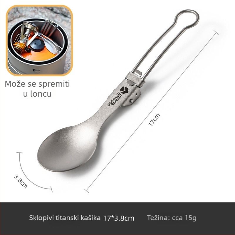 Vanjska titan posuda za kampiranje — ultra lagana, sklopiva, čisti titan; za 1–2 osobe; s logom