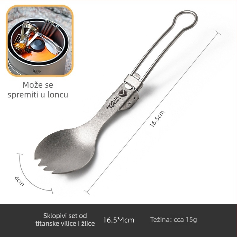 Vanjska titan posuda za kampiranje — ultra lagana, sklopiva, čisti titan; za 1–2 osobe; s logom