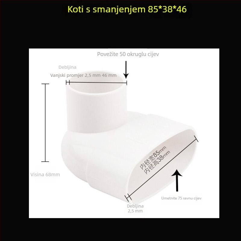 PVC okruglo plosno koljeno, promjer 100 mm, debljina zida 3 mm, razred 1