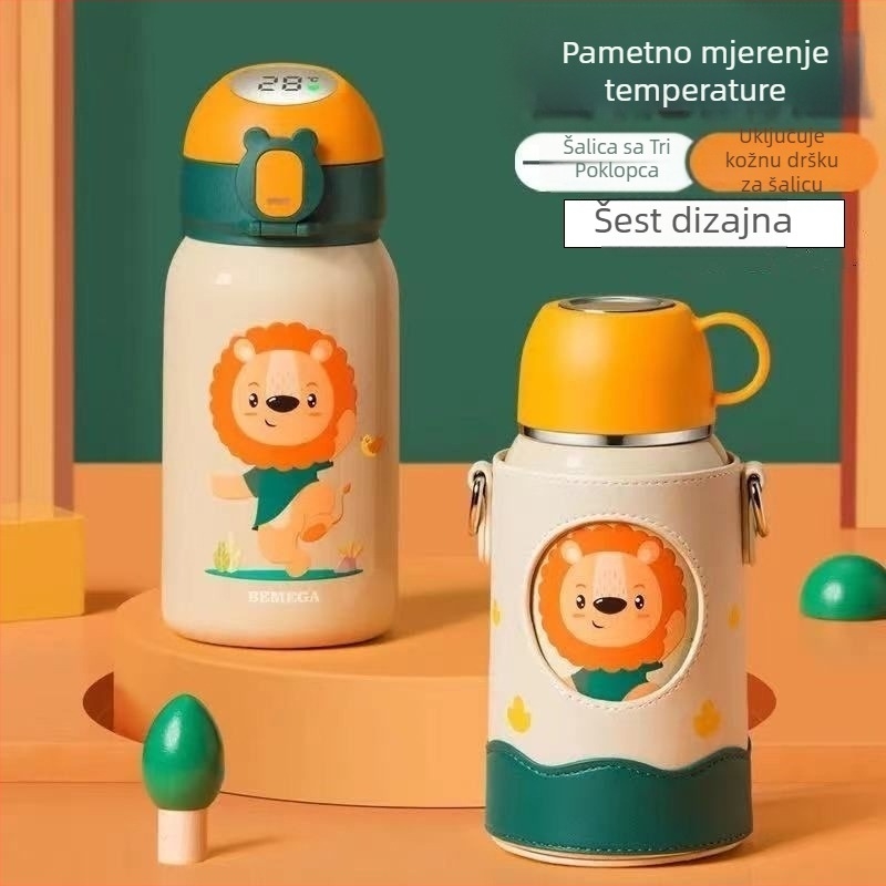 Termos čaša za djecu, dizajn velikog trbuha, korejskog stila; unutarnji 316 nerđajući čelik, vanjski 304 nerđajući čelik, izolacija 0–6 sati, prijenosno