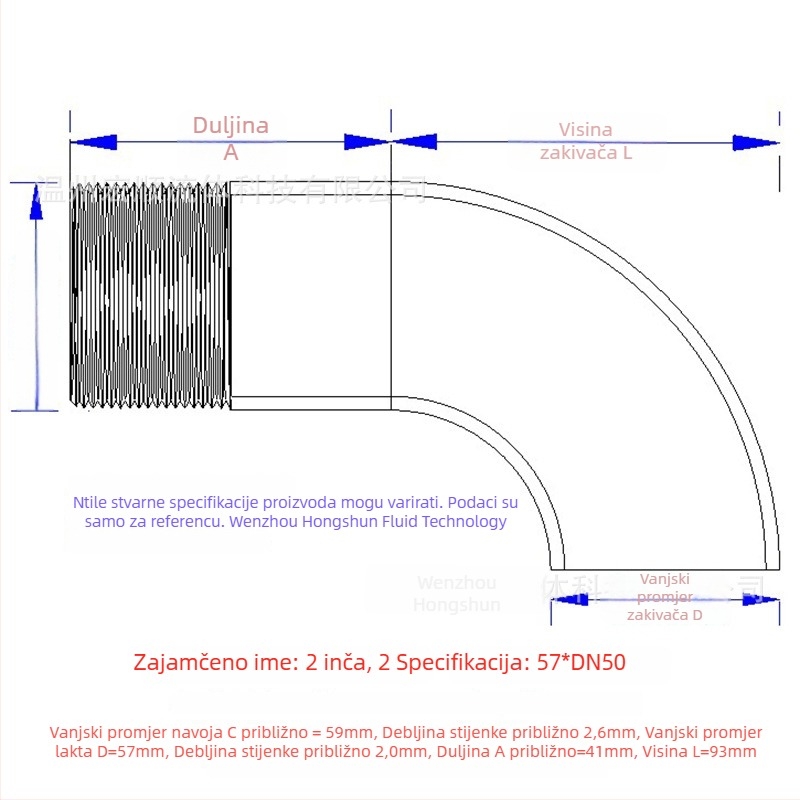 Kutni spoj s vanjskim navojem, nehrđajući čelik, Ø10–114 mm, debljina zida 2.0 mm, polirani završni sloj