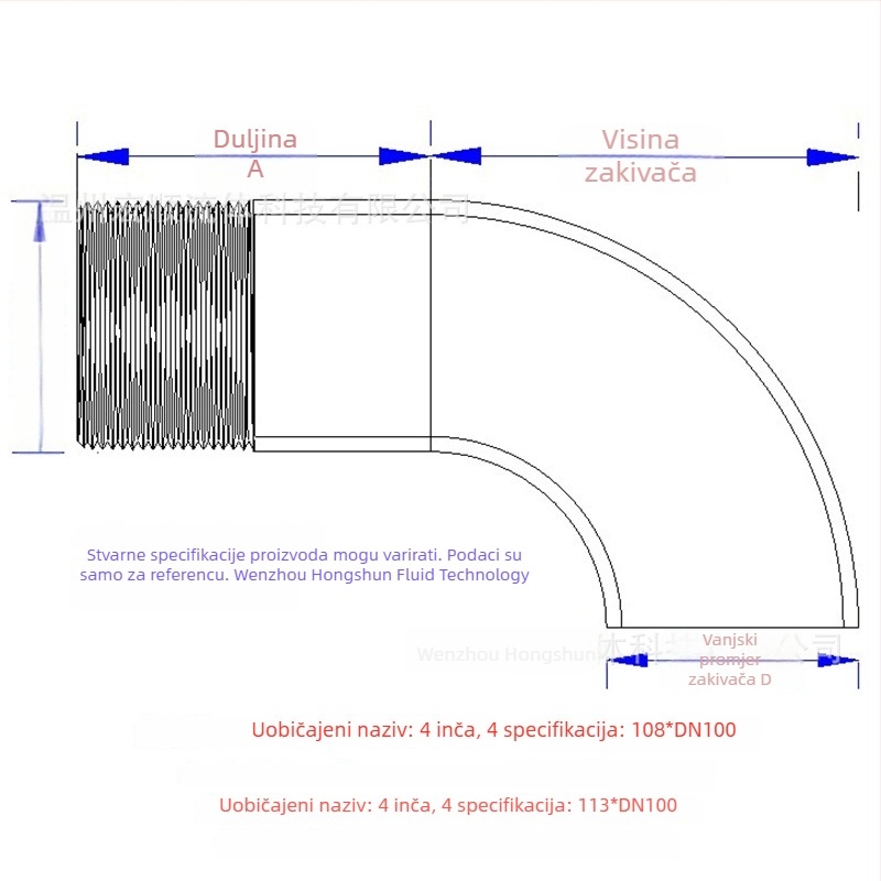 Kutni spoj s vanjskim navojem, nehrđajući čelik, Ø10–114 mm, debljina zida 2.0 mm, polirani završni sloj