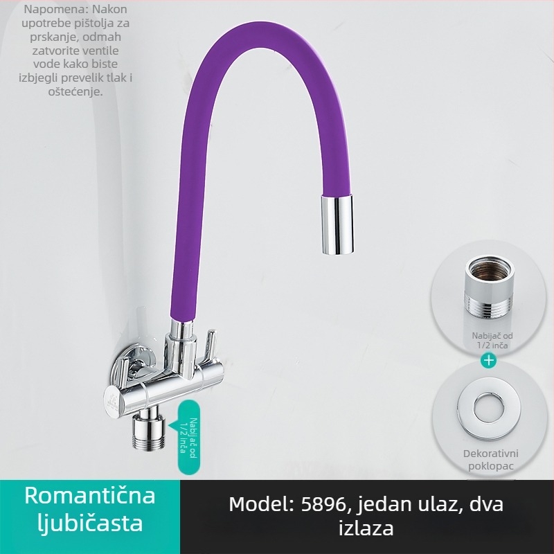 Mlaznica za perilicu rublja, s jednim ulazom i dvama izlazima, rotirajući trokutni kutni ventil; djelomično bakreno tijelo; keramički disk ventil; model 5896; jednostruko spajanje