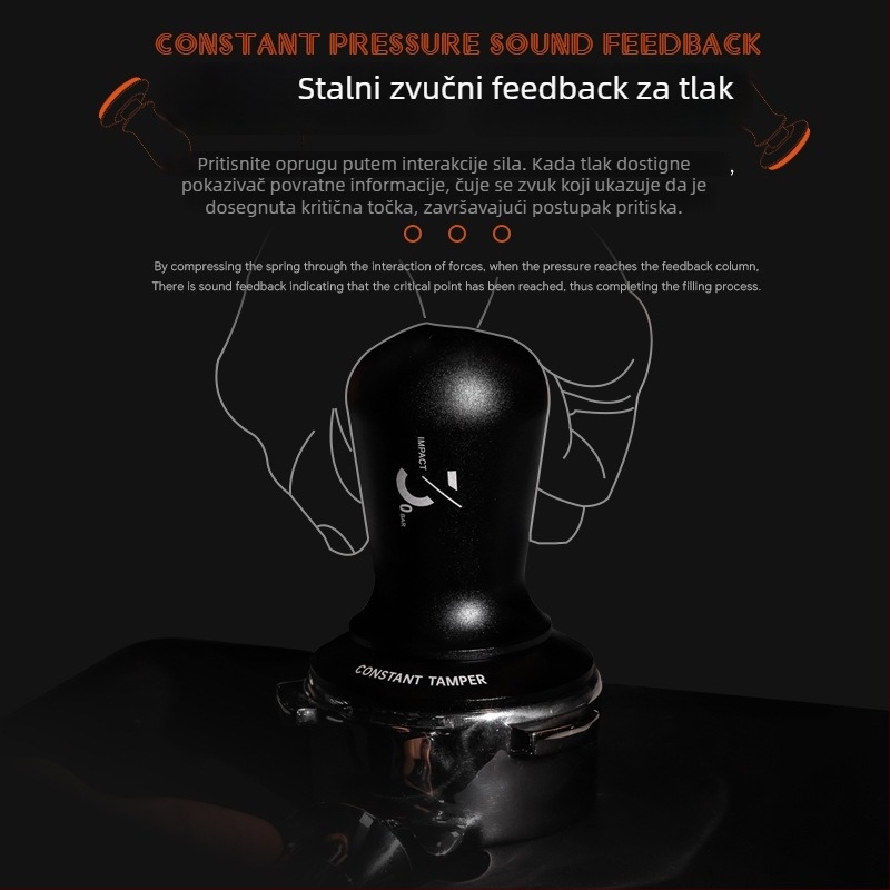 Ručni tamper za kavu, nehrđajući čelik 304, 412 g, prilagodljiv, otisnut logotip