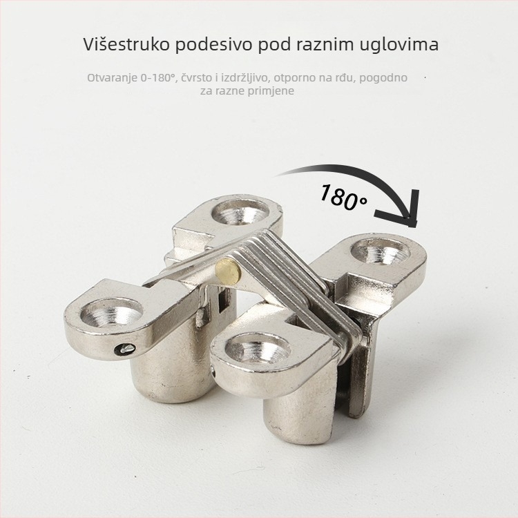 Ugrađeni križni šarniri za vrata — križni dizajn, cinkov spoj, brušena površina, obični debeli šarnir