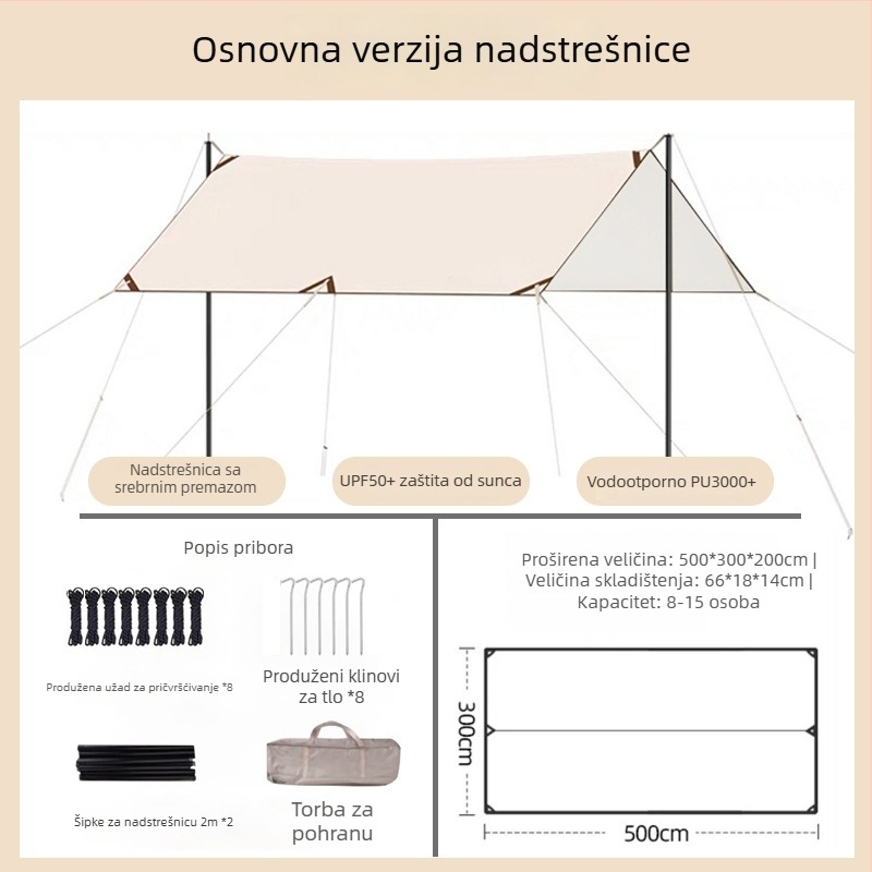 Vinilni kamp šator za kampiranje s UV zaštitom, prijenosna sjenica za sunce