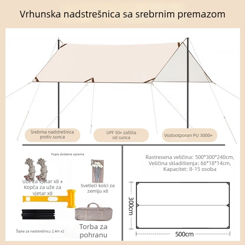 Vinilni kamp šator za kampiranje s UV zaštitom, prijenosna sjenica za sunce