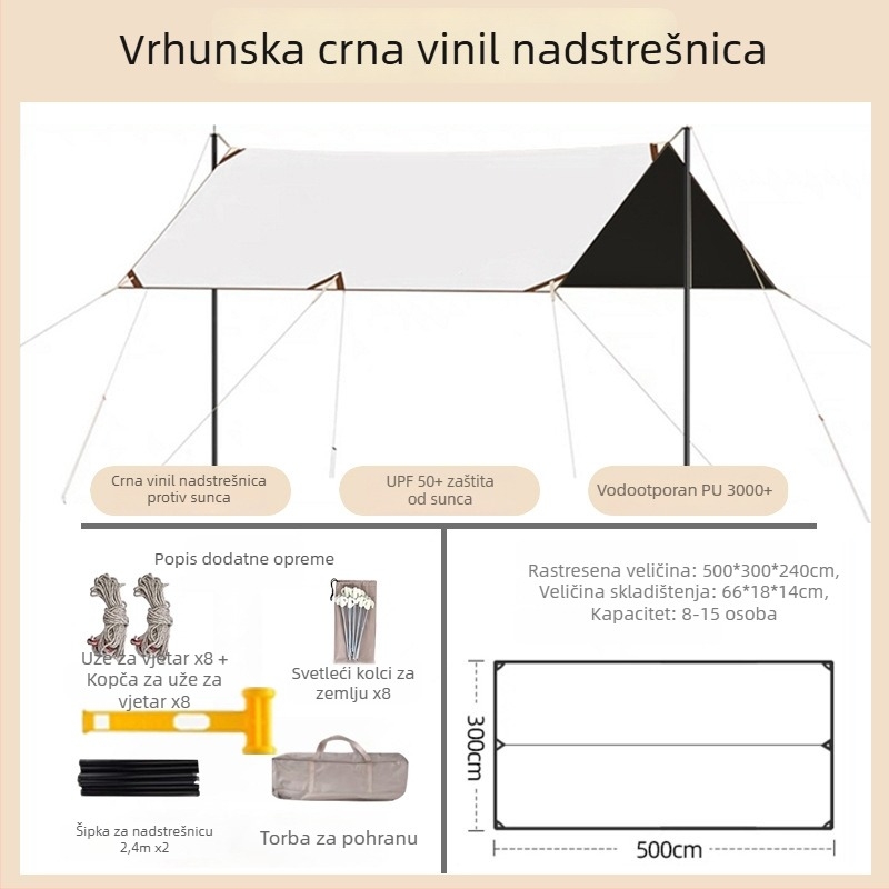 Vinilni kamp šator za kampiranje s UV zaštitom, prijenosna sjenica za sunce