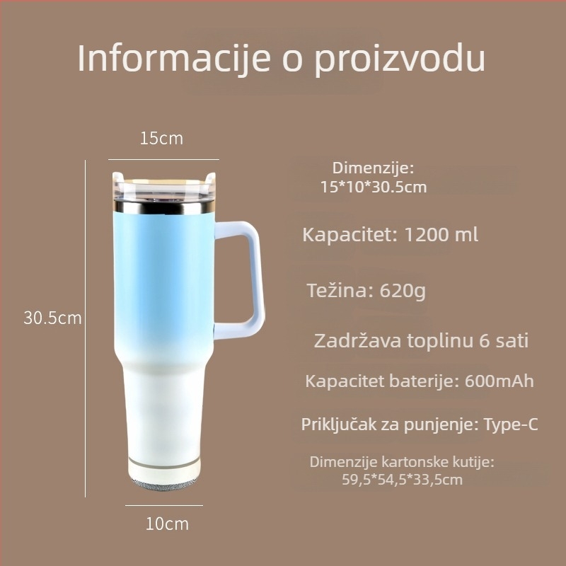 Termos šalice s ručkom, unutarnja 304 nehrđajućeg čelika, vanjska 201 nehrđajućeg čelika, izolacija 6–12 sati, prenosni dizajn
