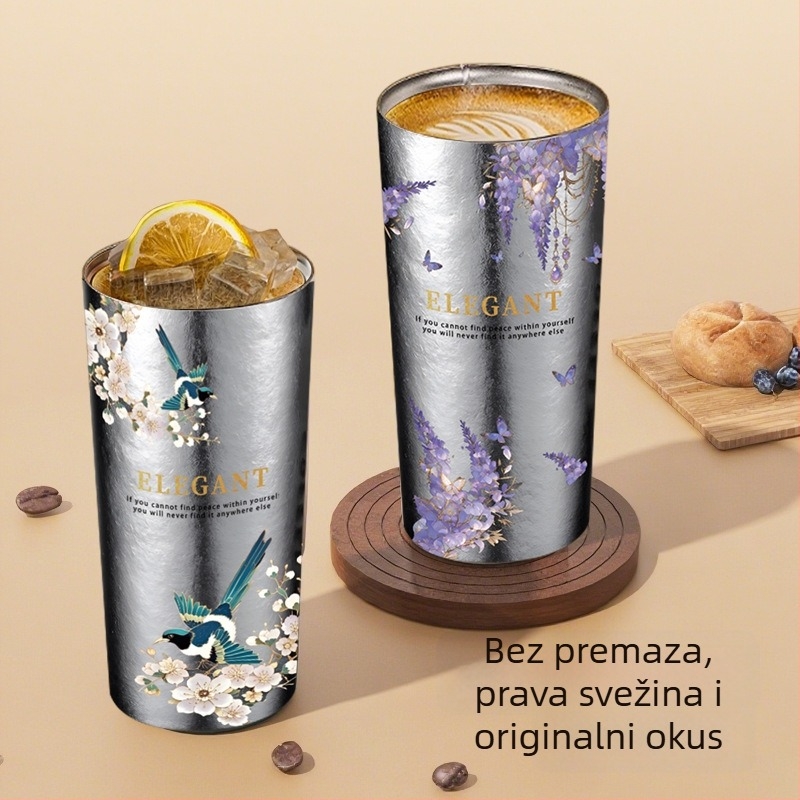 Titanska šalica za kavu – vanjska prijenosna, dvostruka stijenka vakuumska izolacija, Titan unutarnji i vanjski, zadržavanje topline 6–12 h, velika kapacitet, sa slamkom i nosivom uzicom