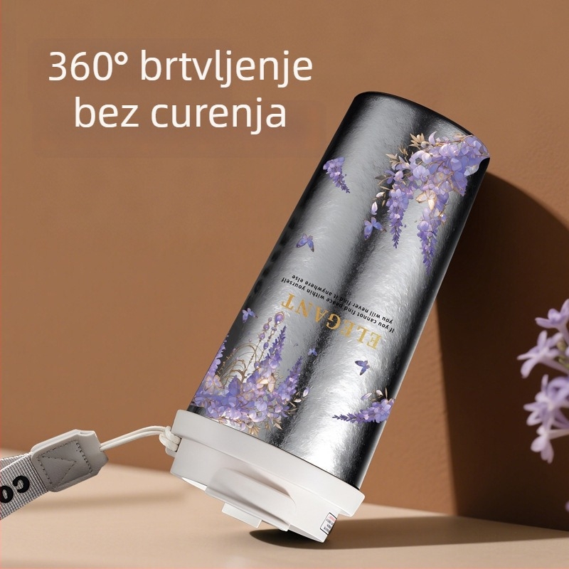 Titanska šalica za kavu – vanjska prijenosna, dvostruka stijenka vakuumska izolacija, Titan unutarnji i vanjski, zadržavanje topline 6–12 h, velika kapacitet, sa slamkom i nosivom uzicom
