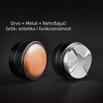 Gravitacijski dozator za kavu u prahu s automatskim podešavanjem visine, 304 inox čeli + aluminijska legura + drveni poklop, 350 g, moderni minimalistički kuhinjski dodatak