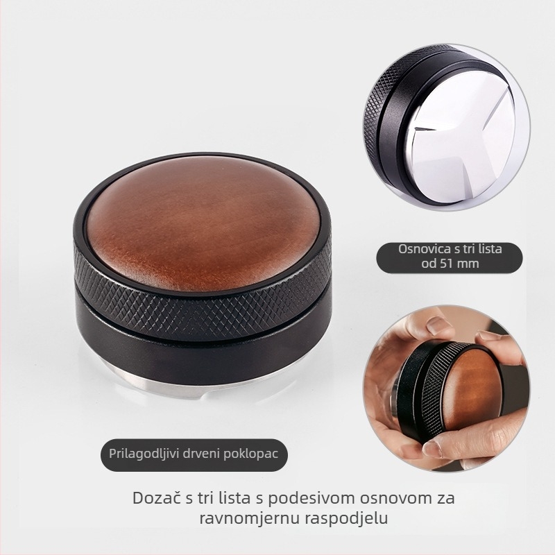 Gravitacijski dozator za kavu u prahu s automatskim podešavanjem visine, 304 inox čeli + aluminijska legura + drveni poklop, 350 g, moderni minimalistički kuhinjski dodatak