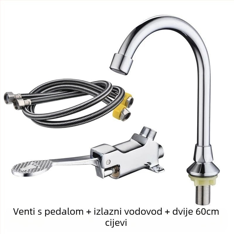 Pedalna slavina za umivaonik s funkcijom odgode rada, tijelo od bakra, 0–90°C, 0,6 MPa, uspravna montaža