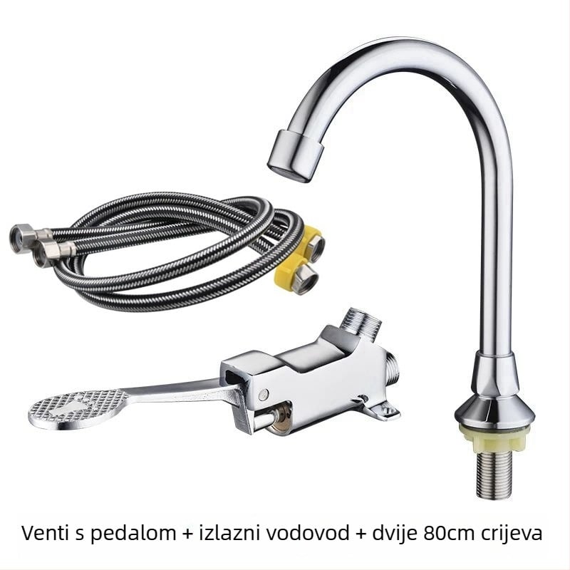 Pedalna slavina za umivaonik s funkcijom odgode rada, tijelo od bakra, 0–90°C, 0,6 MPa, uspravna montaža