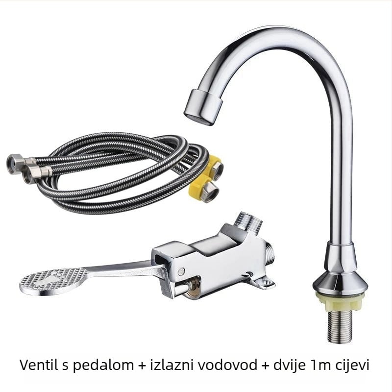 Pedalna slavina za umivaonik s funkcijom odgode rada, tijelo od bakra, 0–90°C, 0,6 MPa, uspravna montaža