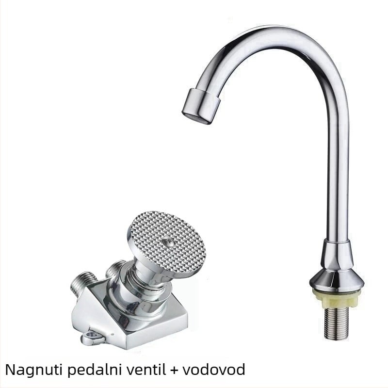 Pedalna slavina za umivaonik s funkcijom odgode rada, tijelo od bakra, 0–90°C, 0,6 MPa, uspravna montaža