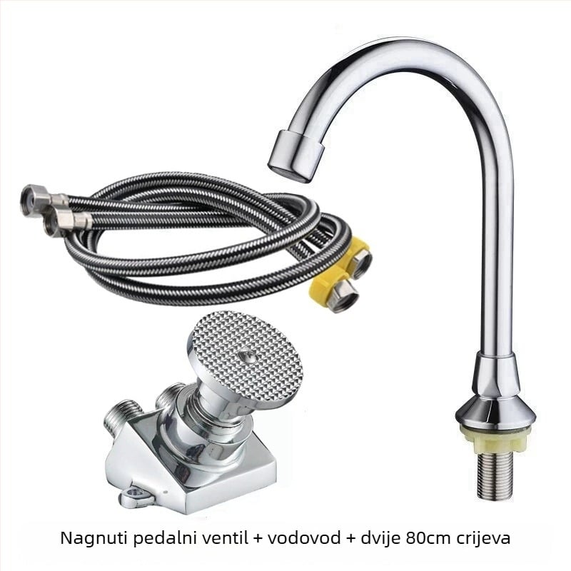 Pedalna slavina za umivaonik s funkcijom odgode rada, tijelo od bakra, 0–90°C, 0,6 MPa, uspravna montaža