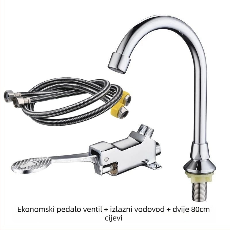 Pedalna slavina za umivaonik s funkcijom odgode rada, tijelo od bakra, 0–90°C, 0,6 MPa, uspravna montaža