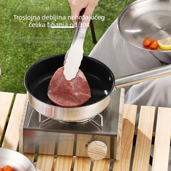 Prijenosni set posuđa za kampiranje od 304 nehrđajućeg čelika — 3 dijela: lonac, viseći lonac i tava, Model 16/20, 0,5 kg, za 3–5 osoba