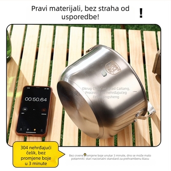 Prijenosni set posuđa za kampiranje od 304 nehrđajućeg čelika — 3 dijela: lonac, viseći lonac i tava, Model 16/20, 0,5 kg, za 3–5 osoba