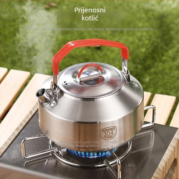 Prijenosni set posuđa za kampiranje od 304 nehrđajućeg čelika — 3 dijela: lonac, viseći lonac i tava, Model 16/20, 0,5 kg, za 3–5 osoba