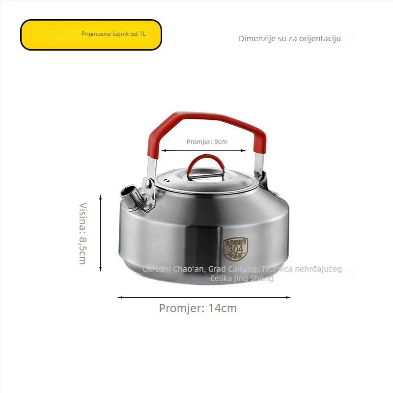 Prijenosni set posuđa za kampiranje od 304 nehrđajućeg čelika — 3 dijela: lonac, viseći lonac i tava, Model 16/20, 0,5 kg, za 3–5 osoba