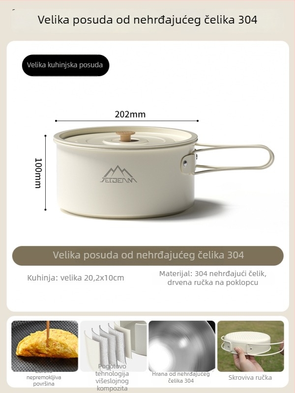 Jetbeam Kamping Set – posude od nehrđajućeg čelika, šalice i čajnik