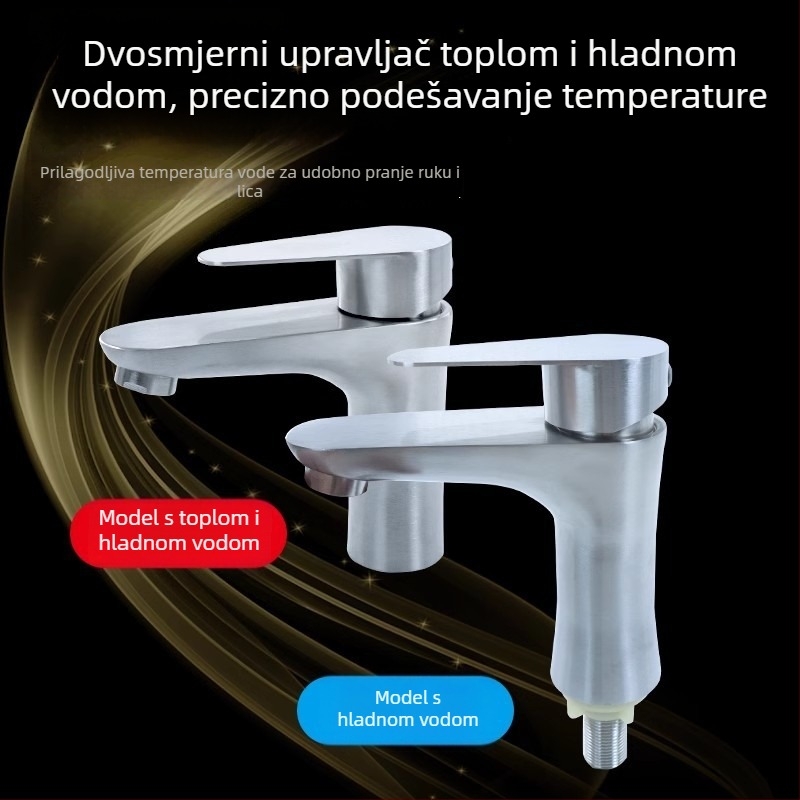 Kran od nehrđajućeg čelika za umivaonik, miješajući mješalica s keramičkim disk ventilem, brušeni završetak.