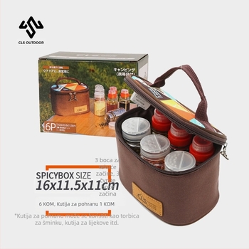 Mini set posuda za začine za kampiranje – prijenosno, izolirano, otporno na vjetar, s filtrima, 6-dijelni set (plastika, 200 g, za 3–5 osoba)