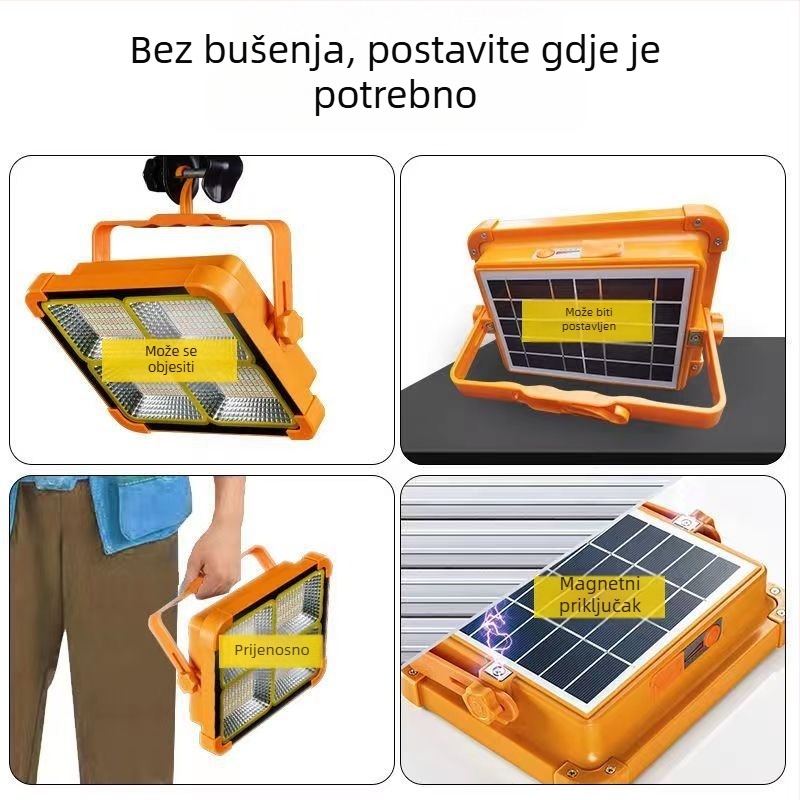 Kamp LED svjetlo s solarnim napajanjem, prijenosno, punjivo, nužno osvjetljenje, 5V, 3000, ručni prekidač