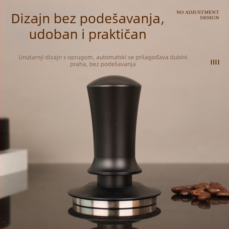 Espresso tampor sa skalom i uravnoteženom ručkom, elastični mehanizam za pritisk, povratna sila s konstantnom snagom; konstrukcija od aluminijske legure i 304 nehrđajućeg čelika, modernog jednostavnog dizajna