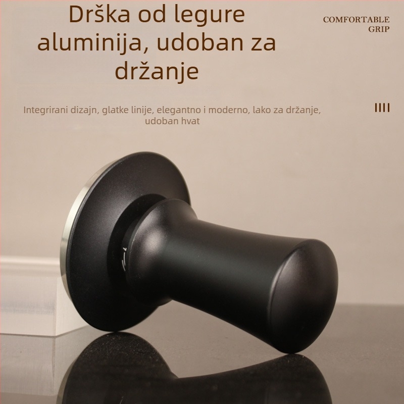 Espresso tampor sa skalom i uravnoteženom ručkom, elastični mehanizam za pritisk, povratna sila s konstantnom snagom; konstrukcija od aluminijske legure i 304 nehrđajućeg čelika, modernog jednostavnog dizajna