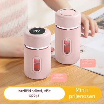 Šalica za čaj od borosilikatnog stakla s dvostrukim stijenkama, poklopac i filter, mjerenje temperature, otporna na propuštanje, prijenosna za ured