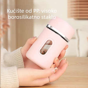 Šalica za čaj od borosilikatnog stakla s dvostrukim stijenkama, poklopac i filter, mjerenje temperature, otporna na propuštanje, prijenosna za ured