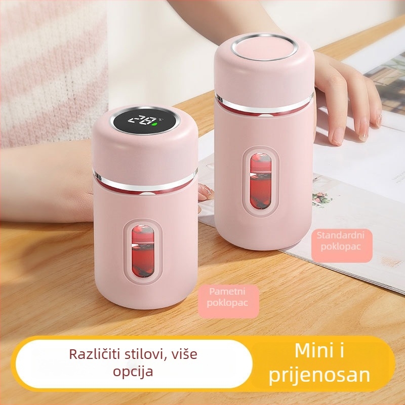Šalica za čaj od borosilikatnog stakla s dvostrukim stijenkama, poklopac i filter, mjerenje temperature, otporna na propuštanje, prijenosna za ured