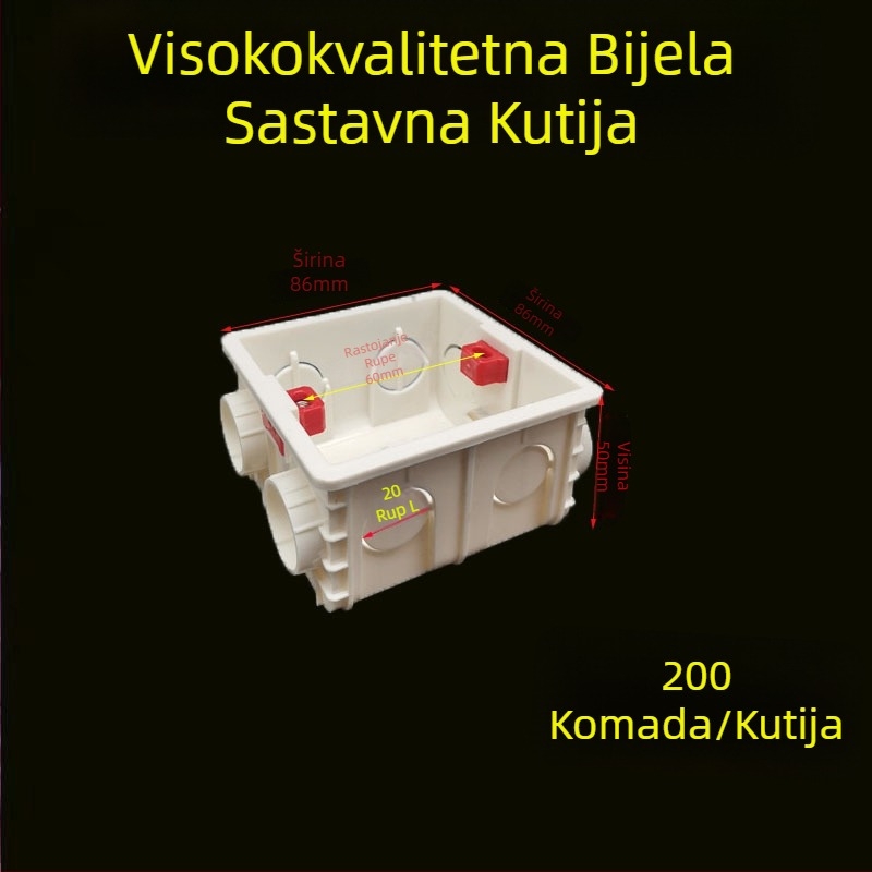 PVC skrivena kutija za spojnice tipa 86 s poklopcem za zaštitu vijaka; Materijal: plastika; Model: 86; Debljina: 86; Klasa: A