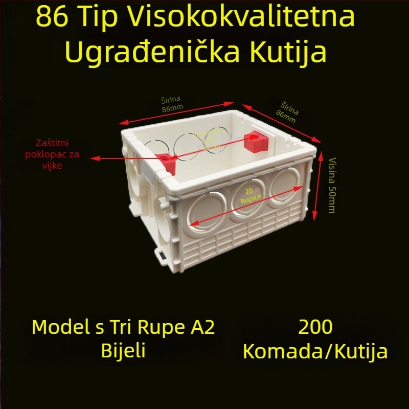 PVC skrivena kutija za spojnice tipa 86 s poklopcem za zaštitu vijaka; Materijal: plastika; Model: 86; Debljina: 86; Klasa: A