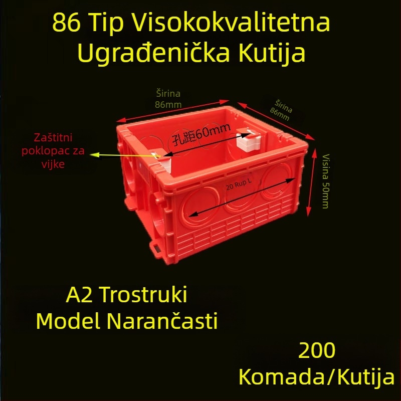 PVC skrivena kutija za spojnice tipa 86 s poklopcem za zaštitu vijaka; Materijal: plastika; Model: 86; Debljina: 86; Klasa: A