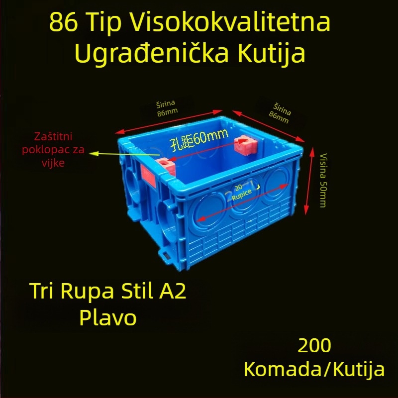 PVC skrivena kutija za spojnice tipa 86 s poklopcem za zaštitu vijaka; Materijal: plastika; Model: 86; Debljina: 86; Klasa: A