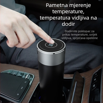 Termos šalice za automobil s unutarnjom 316 čelika, vanjskim 304 čeličnim omotačem, zaslon temperature, odjeljak za čaj i vodu, izolacija 6–12 sati