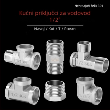 Fitingi od nehrđajućeg čelika za vodovodne cijevi: T priključak, zavoj, muški-ženski navoj, ravni konektor, komplet od 4 dijela