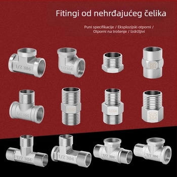 Fitingi od nehrđajućeg čelika za vodovodne cijevi: T priključak, zavoj, muški-ženski navoj, ravni konektor, komplet od 4 dijela