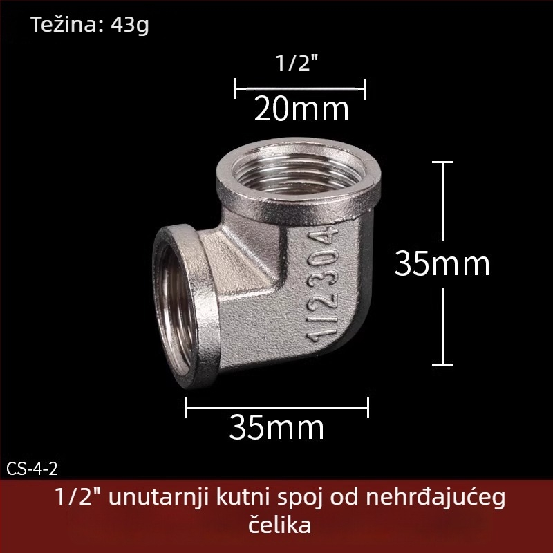Fitingi od nehrđajućeg čelika za vodovodne cijevi: T priključak, zavoj, muški-ženski navoj, ravni konektor, komplet od 4 dijela