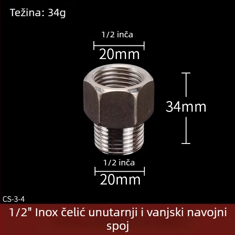 Fitingi od nehrđajućeg čelika za vodovodne cijevi: T priključak, zavoj, muški-ženski navoj, ravni konektor, komplet od 4 dijela