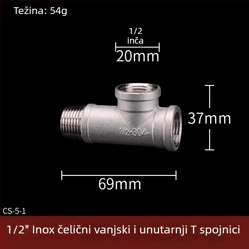 Fitingi od nehrđajućeg čelika za vodovodne cijevi: T priključak, zavoj, muški-ženski navoj, ravni konektor, komplet od 4 dijela