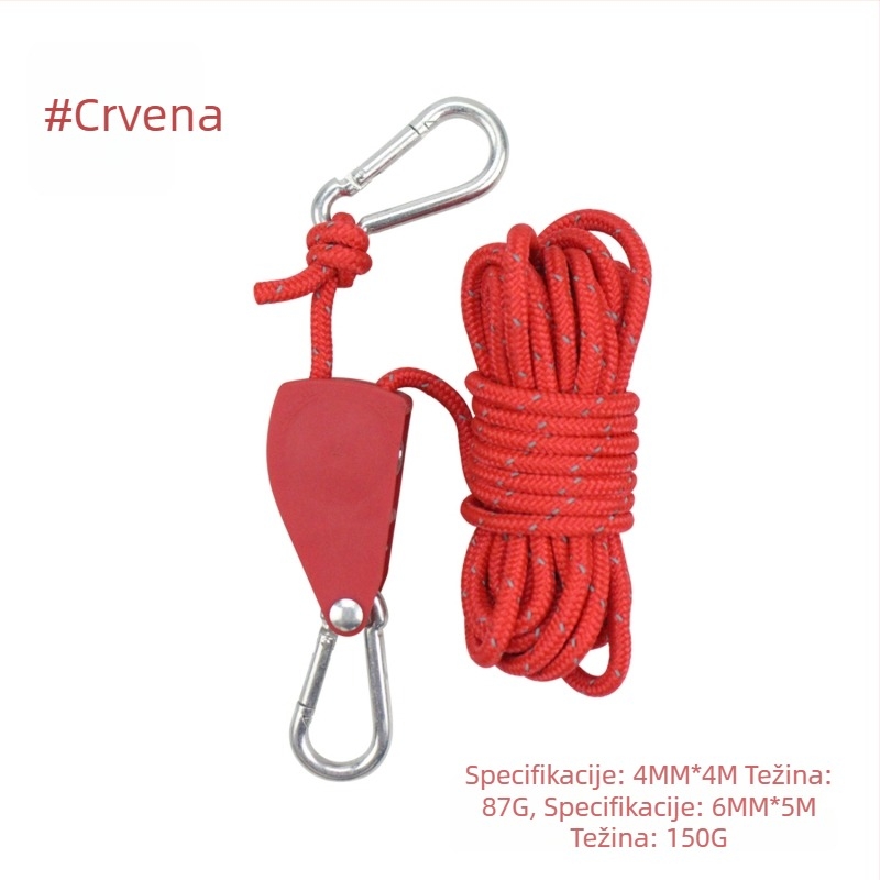 Prilagodljiv napinjač užeta za šator i nadstrešak, s metalnim kotačićem, reflektirajuća užad, najlon, legura i poliester paracord