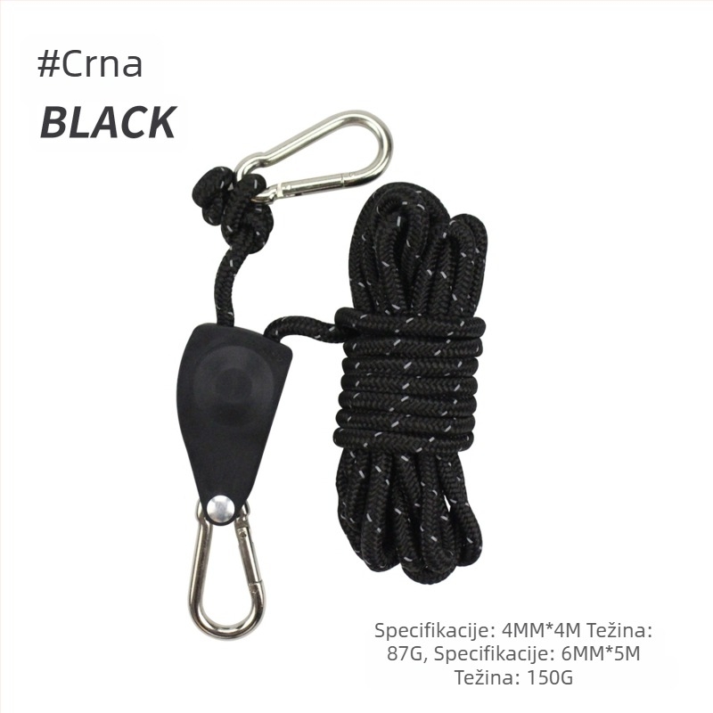 Prilagodljiv napinjač užeta za šator i nadstrešak, s metalnim kotačićem, reflektirajuća užad, najlon, legura i poliester paracord