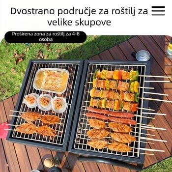 Dvostruka pladnja za roštilj od karbonskog čelika, prijenosna, sklopiva za kampiranje (prženje i pečenje, 4,2 kg, 3–5 porcija)